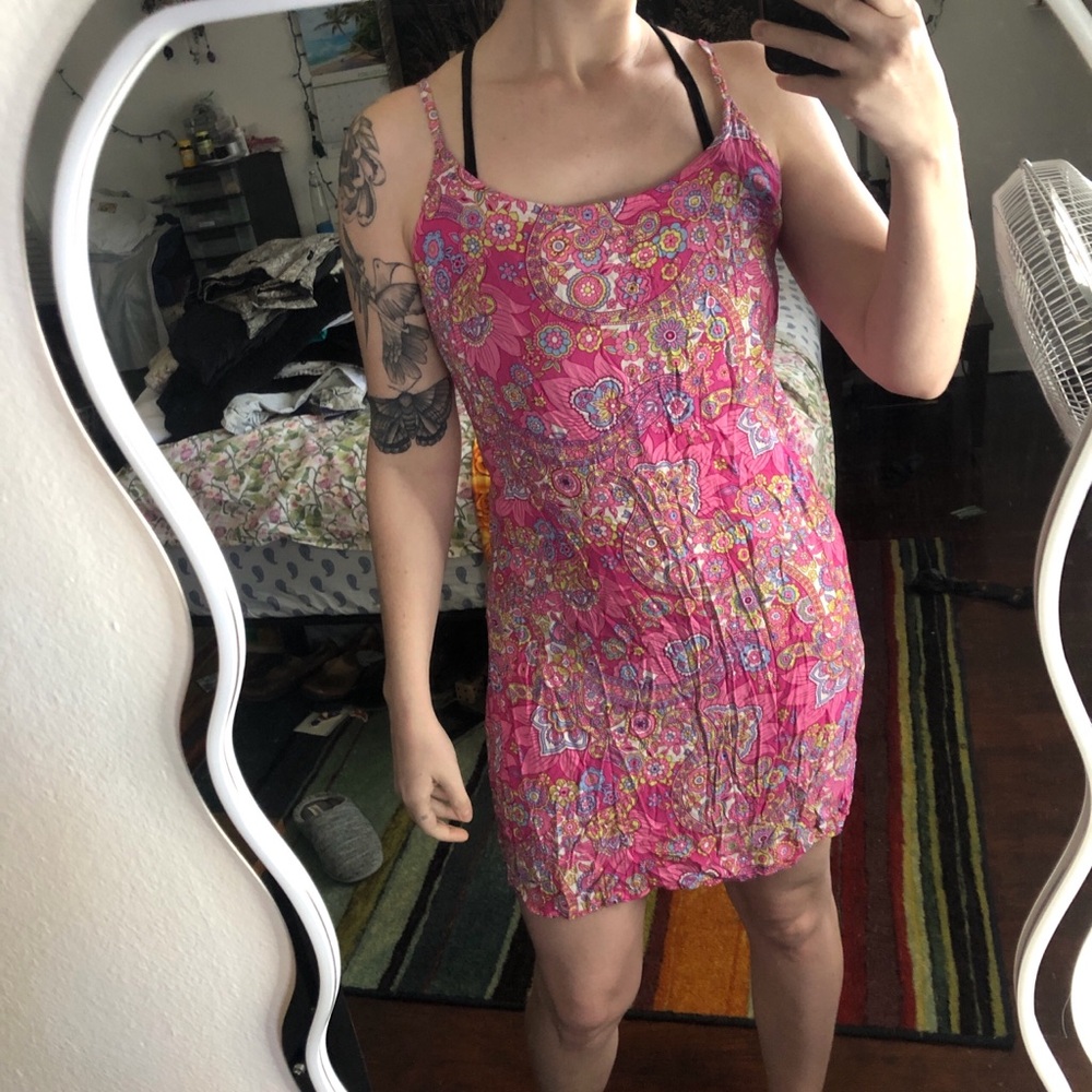 Vintage Pink floral mini dress with spaghetti cami straps